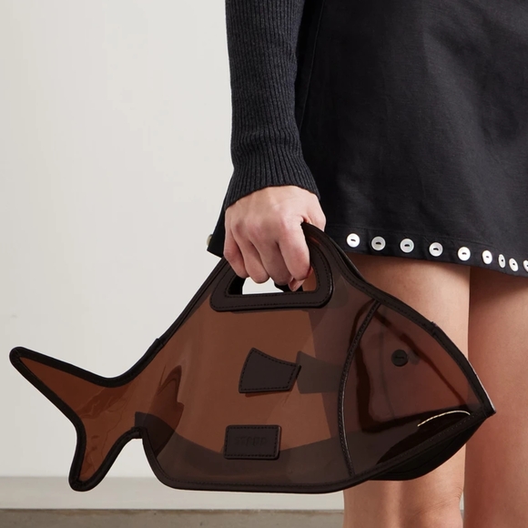 STAUD Brown Unique Purse Fish Shaped Summer Bag - Picture 7 of 13